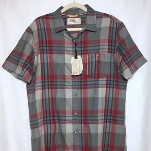 Free Planet Young Mens Gray & Red Plaid S/S Shirt
